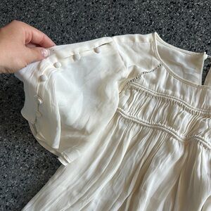 LOFT Cream Puff Sleeve Blouse with Ruffled Bib Collar